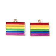 Rainbow Color Pride Alloy Enamel Pendants, Rectangle Charms, Light Gold, Colorful, 17.5x19.5x1.5mm, Hole: 2mm(ENAM-K067-14)