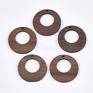 Walnut Wood Pendants, Flat Round, Saddle Brown, 28x2~3mm, Hole: 2mm(WOOD-S054-17)