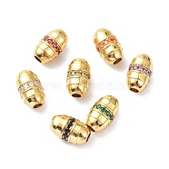 Brass Micro Pave Cubic Zirconia Beadsong-Lasting Plated, Real 18K Gold Plated, Column, Mixed Color, 17x10.5mm, Hole: 4mm(ZIRC-P089-23B-G)
