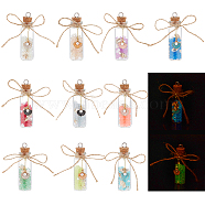 Luminous Beaded in Glass Bottle Pendant Decorations, with Alloy Enamel Pendant and Natural Spiral Shell Beads, for Keychain, Purse, Backpack Ornament, Mixed Color, 76x22mm, Hole: 5.5mm, 10 colors, 1pc/color, 10pcs/box(HJEW-AB00276)