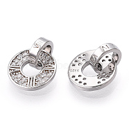 Rhodium Plated 925 Sterling Silver Micro Pave Cubic Zirconia Charms, Donut, Nickel Free, with S925 Stamp, Real Platinum Plated, 13x10.5x6.5mm, Hole: 4.5mm(STER-T004-25P)