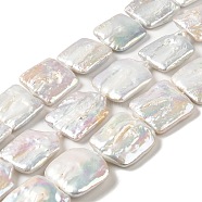 Natural Baroque Pearl Keshi Pearl Beads Strands, Cultured Freshwater Pearl, Square, Old Lace, 17.5~24x16.5~21.5x4~8mm, Hole: 0.7mm, about 19~20pcs/strand, 15.35~15.75''(39~40cm)(PEAR-E016-010)