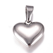 304 Stainless Steel Pendants, Heart, Stainless Steel Color, 19.5x20x5.5mm, Hole: 10x4.5mm(X-STAS-I135-19P)