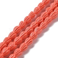 Synthetic Coral Beads Strands, Dyed, Flower, Salmon, 8~9x6.5~7.5x7~8mm, Hole: 0.7mm, about 45pcs/strand, 14.57''~14.76''(37~37.5cm)(G-Q1007-01C-01)