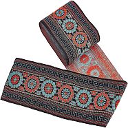 Ethnic Style Embroidery Polycotton Ribbons, Jacquard Ribbon, with Flower Pattern, Garment Accessories, Red, 4-1/8 inch(103mm), about 7m/bundle(OCOR-WH0073-28)