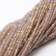 Half AB Color Plated Faceted Rondelle Glass Bead Strands, Frosted, BurlyWood, 2.8~3x2mm, Hole: 0.8mm, about 200pcs/strand, 15.1 inch(EGLA-L007-F01-2mm)