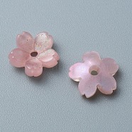 Cellulose Acetate(Resin) Beads, with Gold Glitter Powder, Flower, Pearl Pink, 11x11.5x4mm, Hole: 1.5mm(RESI-TAC0010-82B)