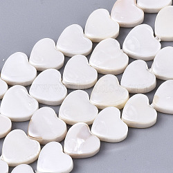 Natural Freshwater Shell Beads Strands, Heart, Linen, 10x10x2mm, Hole: 0.7mm, about 38pcs/strand, 14.25 inch(36.2cm)(X-SHEL-N026-51B-01)