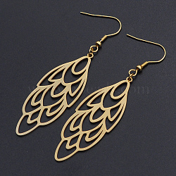 201 Stainless Steel Dangle Earrings, Peacock Feather, Golden, 76mm, Pin: 0.6mm(STAS-S105-JN612-2)