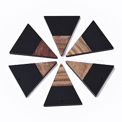 Resin & Walnut Wood Pendants, Triangle, Black, 37x31x3.5mm, Hole: 1.8mm(X-RESI-T035-06C-A)