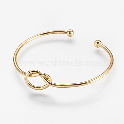 Brass Cuff Bangles, Torque Bangles, with Knot & Ball, Real 18K Gold Plated, 2-1/8 inchx2-3/8 inch(54x62mm)(X-BJEW-K153-02B)