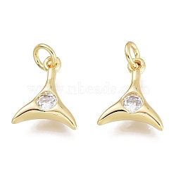 Brass Micro Pave Clear Cubic Zirconia Charms, with Jump Ring, Whale Tail Shape, Golden, 11x9x2.5mm, Hole: 1.5mm, Jump Rings: 3.5x0.8mm(X-KK-M206-41G)