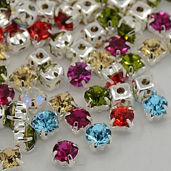 Sew on Rhinestone, Grade A Glass Rhinestone, with Brass Prong Settings, Garments Accessories, Silver Color Plated Metal Color, Mixed Color, 4.9~5.1x4.9~5.1mm, Hole: 1mm, about 1440pcs/bag(RB-J179-SS22-M)