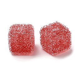 Resin Beads, with Rhinestone, Drusy Cube, Red, 16x16x16mm, Hole: 3.6mm(RESI-C038-02F)