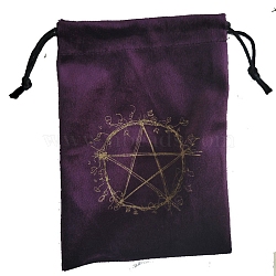 Velvet Pentagram Print Storage Pouches, Drawstring Bag, Rectangle, Indigo, 18x13cm(PW-WG67651-02)