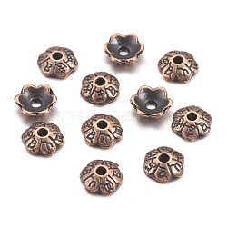 6-Petal Tibetan Style Alloy Flower Bead Caps, Cadmium Free & Nickel Free & Lead Free, Red Copper, 6x2mm, Hole: 1mm(TIBE-S220-R-NR)