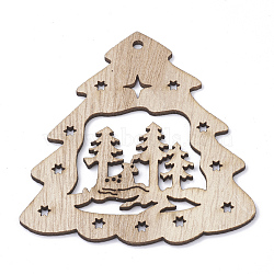 Undyed Wooden Big Pendants, Christmas Tree, BurlyWood, 78.5x71.5x2mm, Hole: 3mm(WOOD-S040-07)