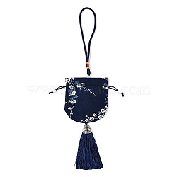 Silk Packing Pouches, Vintage Scented Sachet Perfume Bag, with Tassel, Prussian Blue, 32~34cm(ABAG-L005-E05)