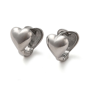 316 Surgical Stainless Steel Hoop Earrings, Heart, Stainless Steel Color, 10x8.5mm