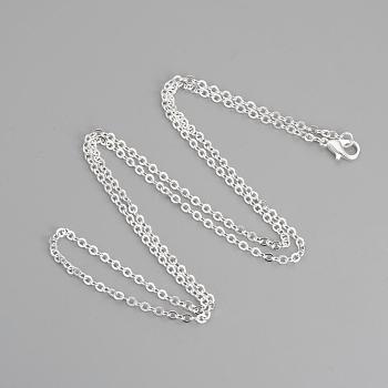 Brass Cable Chains Necklace Making, Silver Color Plated, 23.6 inch(60cm)