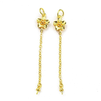 Flower Rack Plating Brass Cup Peg Bails, Pendant Bail with Jump Rings, For Half Drilled Beads, Long-Lasting Plated, Lead Free & Cadmium Free, Real 18K Gold Plated, 57x9x4mm, Hole: 4mm, Pin: 0.6mm