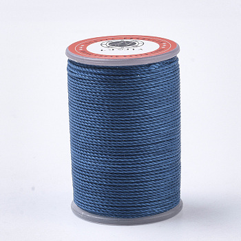 Waxed Polyester Cord, Micro Macrame Cord, Twisted Cord, Round, Steel Blue, 1mm, about 57.96~65.62 Yards(53~60m)/Roll