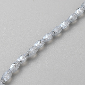 Transparent Electroplate Glass Beads, Faceted Oval with Arrows Pattern, Silver, 10x6mm, Hole: 1.2mm