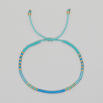 Glass Seed Braided Beaded Bracelets, Adjustable Bracelet, Dark Turquoise, 11 inch(28cm)