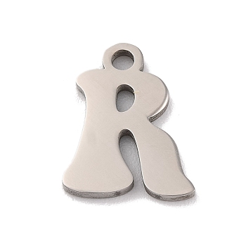 Non-Tarnish 201 Stainless Steel Charms, Laser Cut, Letter Charm, Letter R, 10.5x8x1mm, Hole: 1.2mm