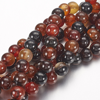 Natural Agate Beads Strands, Dyed, Round, Dark Red, 8mm, Hole: 1mm, , about 24pcs/strand, 7.6 inch