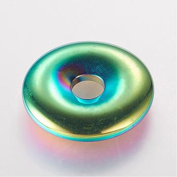 Non-Magnetic Synthetic Hematite Pendants, Donut/Pi Disc, Grade A, Multi-color Plated, Donut Width: 11.5mm, 30x6mm, Hole: 7mm
