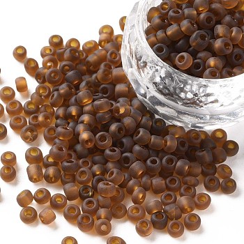 Glass Seed Beads, Frosted Colors, Round, Coconut Brown, 4mm, Hole: 1~1.5mm, about 1000pcs/100g