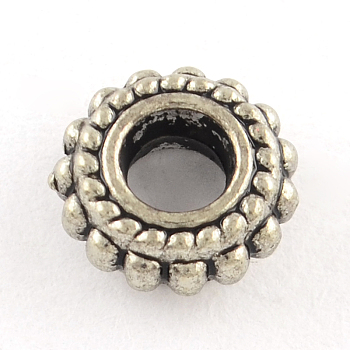 Tibetan Style Flat Round Alloy Spacer Beads, Lead Free & Nickel Free, Antique Silver, 7.5x3mm, Hole: 3.5mm, about 2083pcs/1000g
