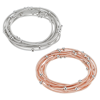 20Pcs 2 Colors Titanium Steel Satellite Chains Stretch Bracelets Set for Women, Rose Gold & Stainless Steel Color, Inner Diameter: 2-1/4 inch(5.8cm), 10Pcs/color