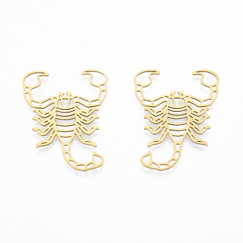 201 Stainless Steel Filigree Joiners, Scorpion, Golden, 38x30.5x1mm