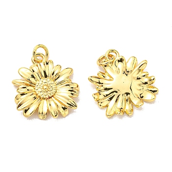 Rack Plating Brass Pendants, with Jump Ring, Lead Free & Cadmium Free, Long-Lasting Plated, Daisy Charm, Real 18K Gold Plated, 15.5x14x2mm, Hole: 2.6mm