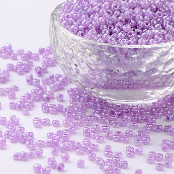 8/0 Glass Seed Beads, Ceylon, Round, Round Hole, Violet, 8/0, 3mm, Hole: 1mm, about 1111pcs/50g, 50g/bag, 18bags/2pounds