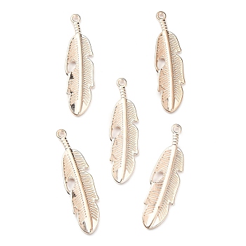 Tibetan Style Alloy Pendants, Feather, Lead Free & Cadmium Free, Rose Gold, 48x13x2mm, Hole: 2mm, about 250pcs/1000g