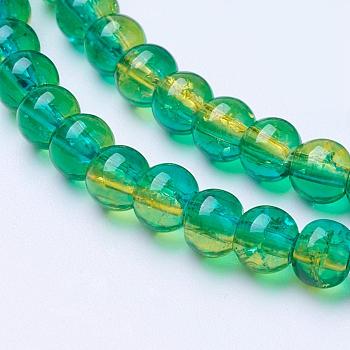 Spray Painted Crackle Glass Beads Strands, Round, Two Tone, Medium Turquoise, 4mm, Hole: 1.1~1.3mm, about 200pcs/strand, 31.4 inch
