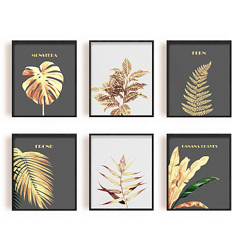 Chemical Fiber Oil Canvas Hanging Painting, Home Wall Decoration, Rectangle, Leaf Pattern, 250x200mm, 6 style, 1pc/style, 6pcs/set