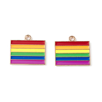 Rainbow Color Pride Alloy Enamel Pendants, Rectangle Charms, Light Gold, Colorful, 17.5x19.5x1.5mm, Hole: 2mm