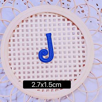 Computerized Embroidery Cloth Self Adhesive Patches, Stick on Patch, Costume Accessories, Letter, Blue, J:27x15mm