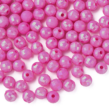 Opaque Acrylic Beads, AB Color Plated, Faceted, Round, Camellia, 6x5.5mm, Hole: 1.5mm, about 4800pcs/500g