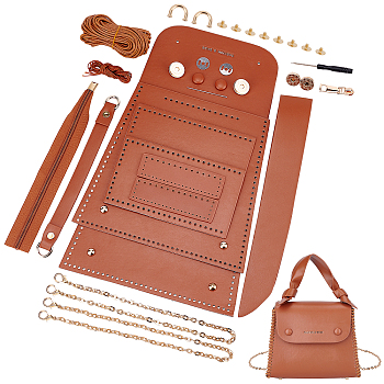 Elite 1 Set DIY Crossbody Bag Making Kits, including Imitation Leather Accessories, Iron Chain Strap & Button, Cord and Needle, Screwdriver, Zipper, Saddle Brown