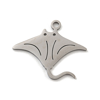 304 Stainless Steel Pendants, Laser Cut, Stainless Steel Color, Ocean Animal Charm, Manta Ray, 20.5x25x1mm, Hole: 2mm