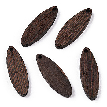 Natural Wenge Wood Pendants, Undyed, Horse Eye Charms, Coconut Brown, 28x9.5x3.5mm, Hole: 1.8mm
