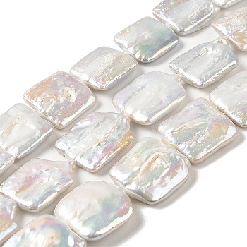 Natural Baroque Pearl Keshi Pearl Beads Strands, Cultured Freshwater Pearl, Square, Old Lace, 17.5~24x16.5~21.5x4~8mm, Hole: 0.7mm, about 19~20pcs/strand, 15.35~15.75''(39~40cm)