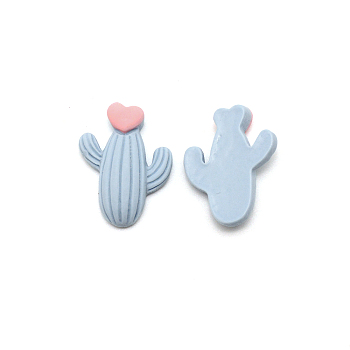 Opaque Resin Cabochons, Frosted, Cactus with Heart, Sky Blue, 25x18x6.5mm