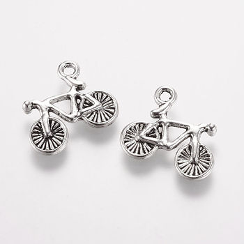 Tibetan Style Alloy Pendants, Bicycle, Antique Silver, 13.5x15.5x2mm, Hole: 1.5mm