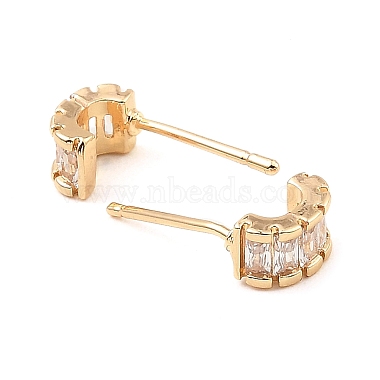 Brass Pave Clear Cubic Zirconia Curved Rectangle Stud Earrings for Women(EJEW-G362-10KCG)-2